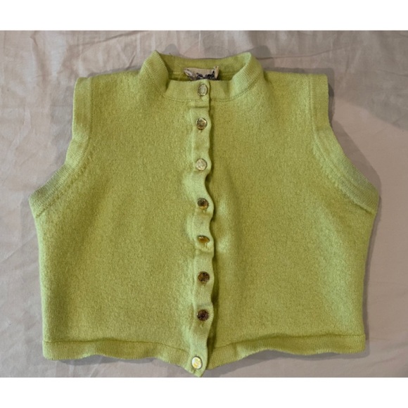 ✨RARE Hermès Logo Gold Button Cashmere Silk Wool Cropped Sweater Top Vest - Picture 14 of 16